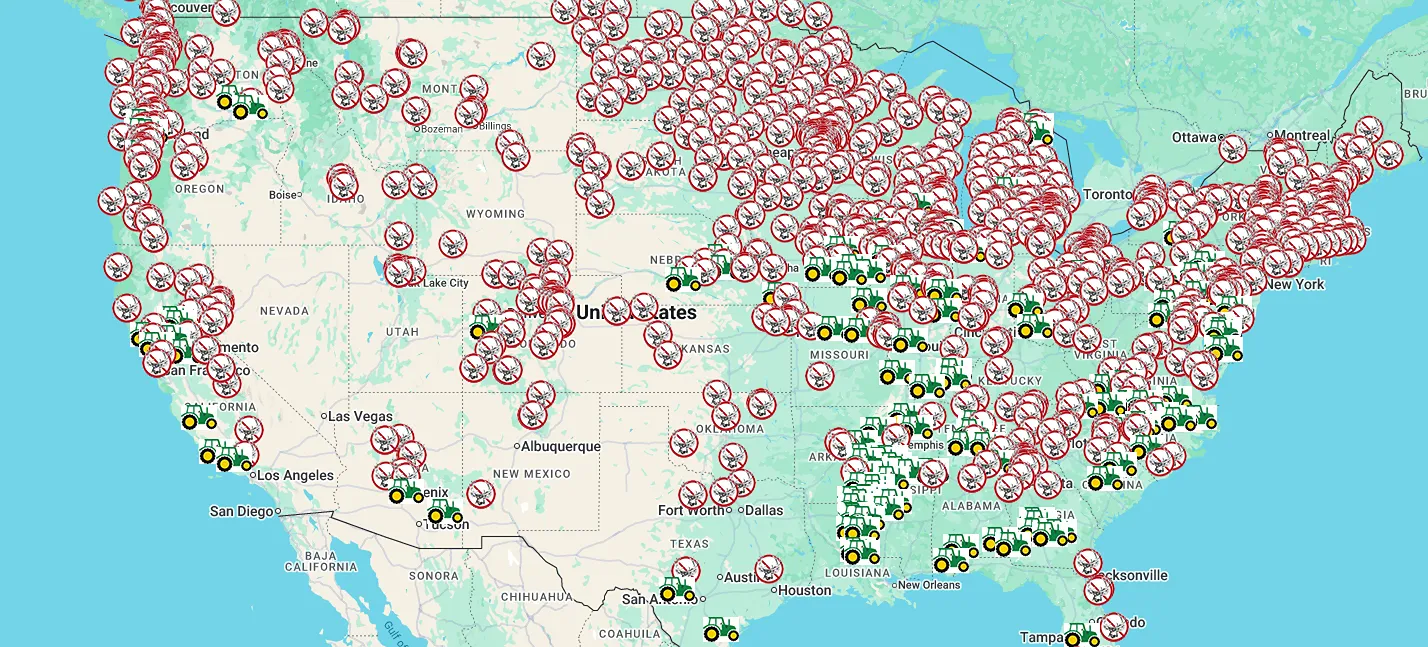 Map of locations across USA